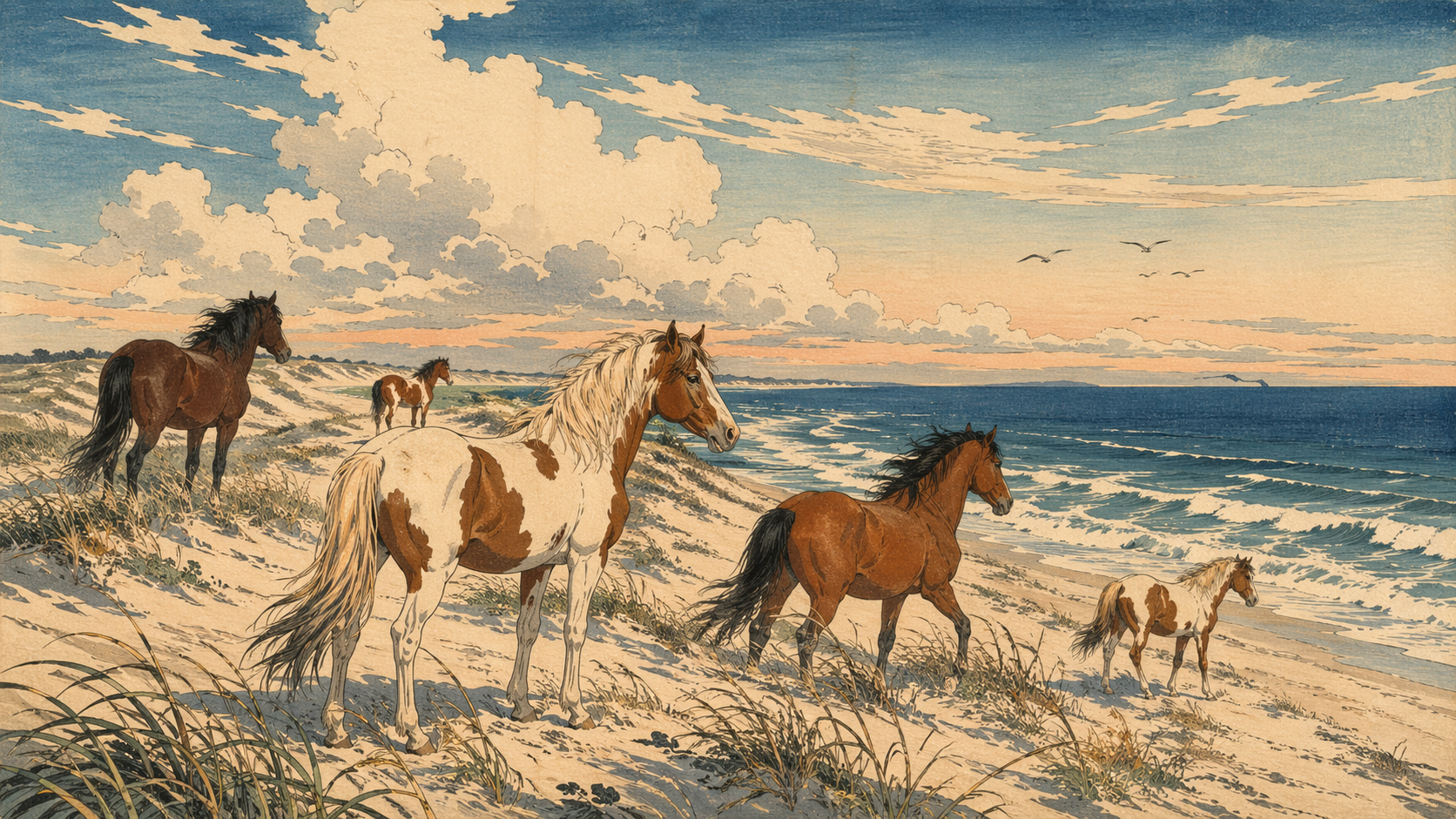 アサティーグ、砂丘と野生馬と大西洋