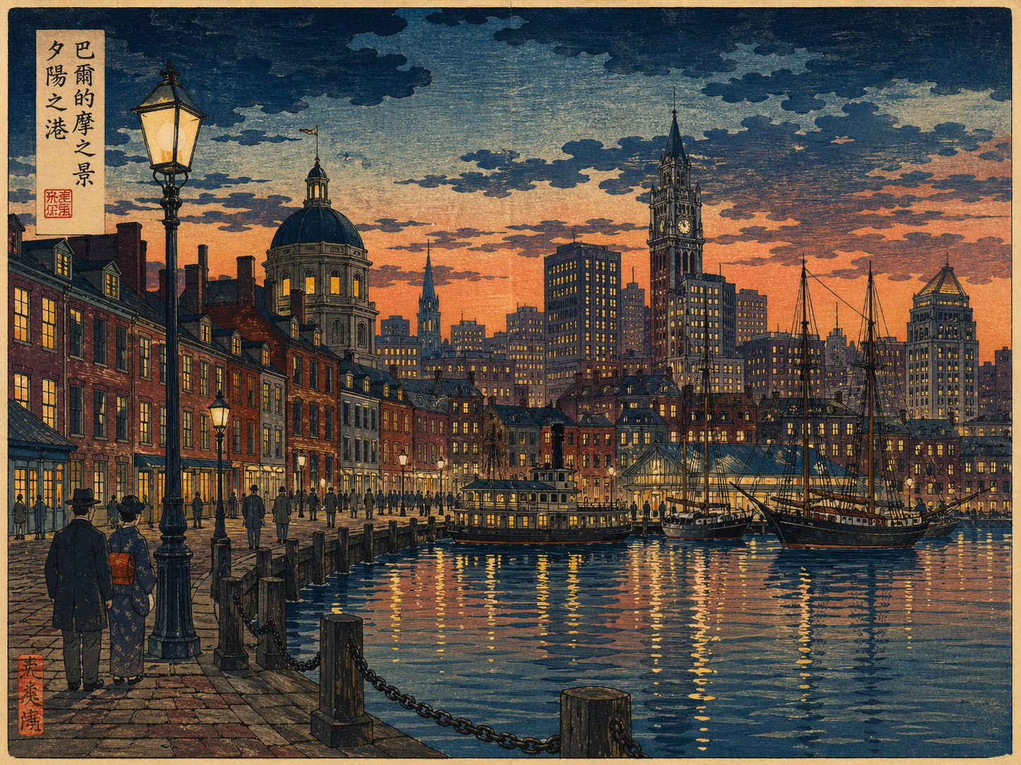 煉瓦と港、夕暮れのボルチモア