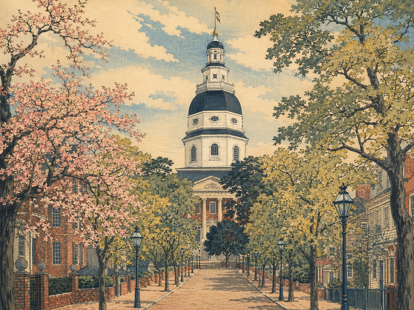 木立の奥の州議事堂、儀式の軸線