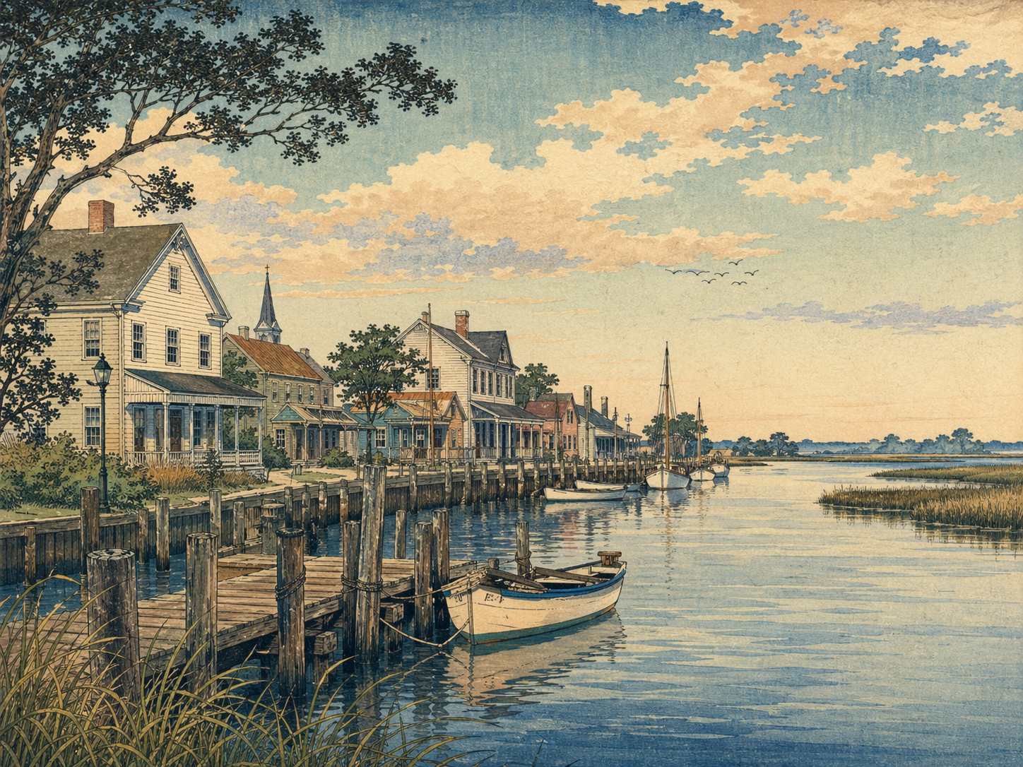 静かなイースタンショアの町と桟橋