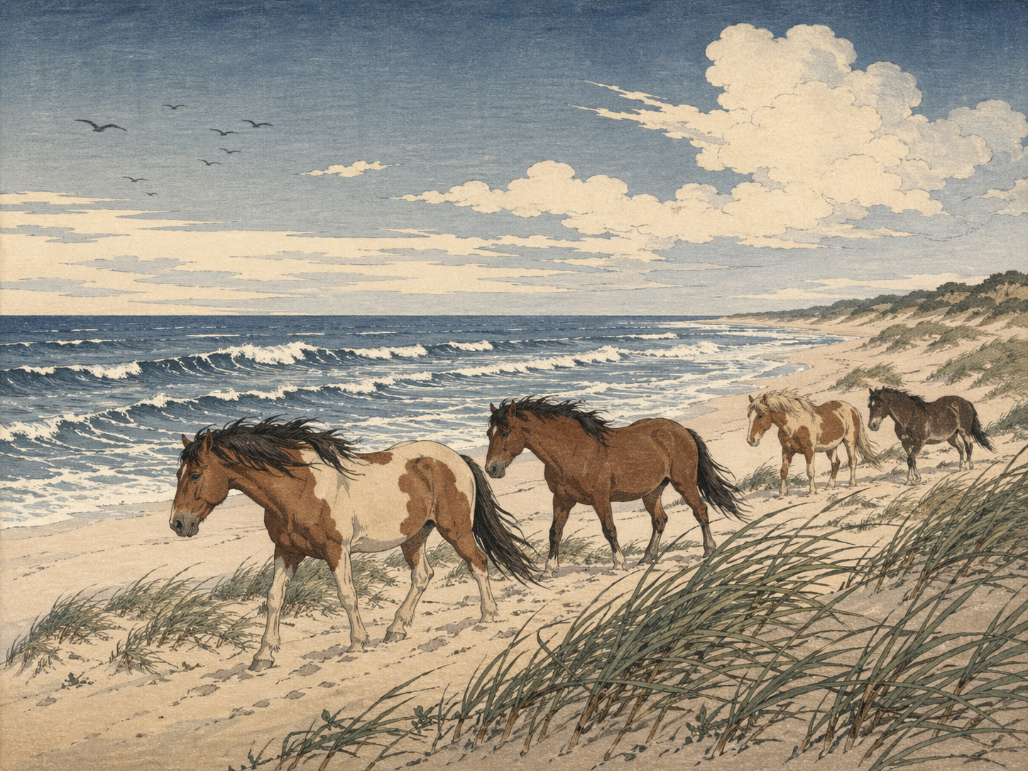 アサティーグの砂丘と野生の馬