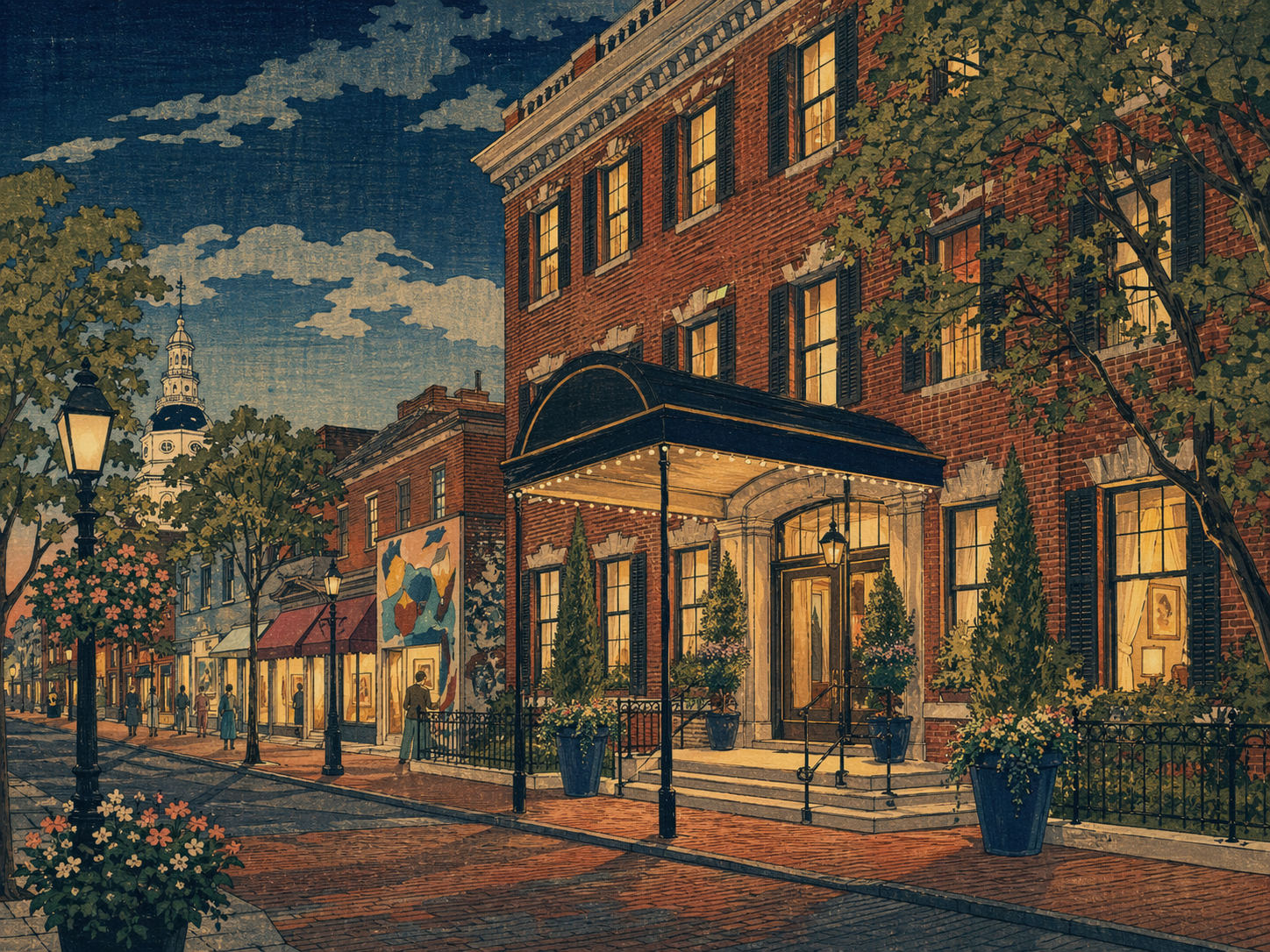 日本木版画風で描かれたグラデュエートアナポリス