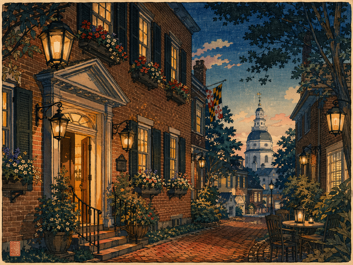 日本木版画風で描かれたヒストリックインズオブアナポリス