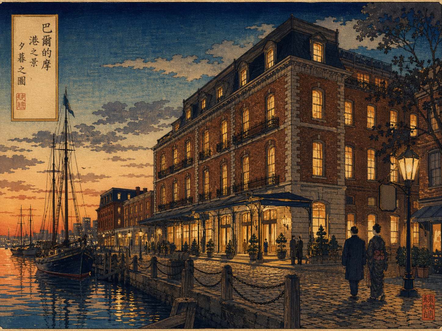 日本木版画風で描かれたサガモアペンドリー ボルティモア