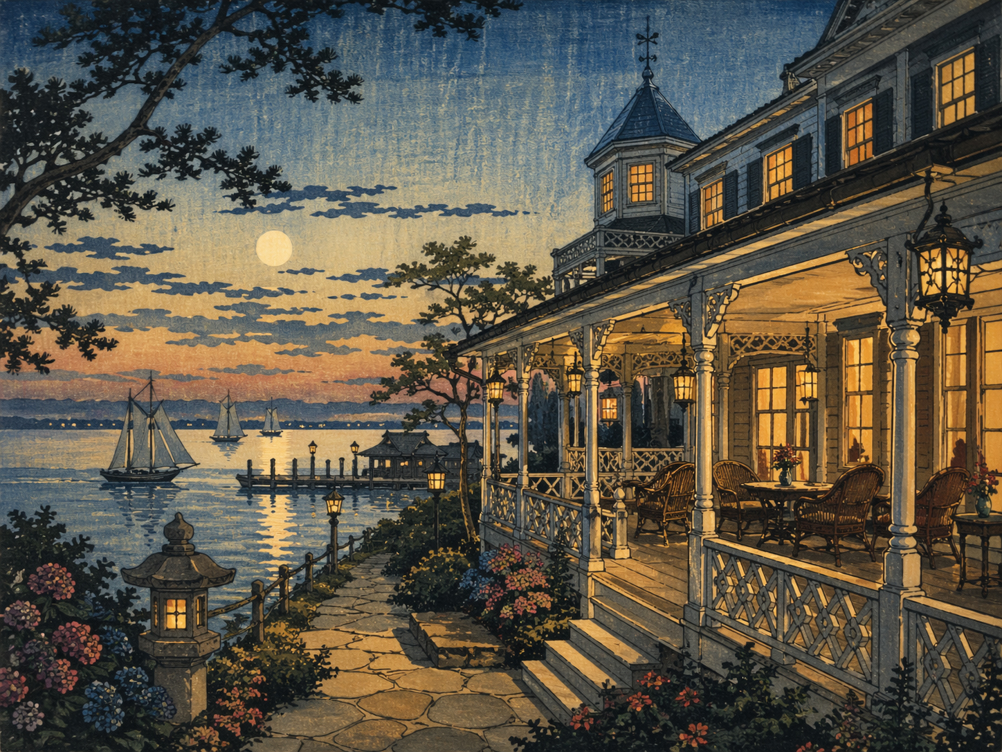 ランタンのベランダ、水辺のイン